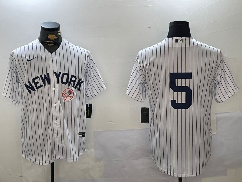 Men New York Yankees #5 No Name White Stripe Fashion Nike 2024 MLB Jersey style 3